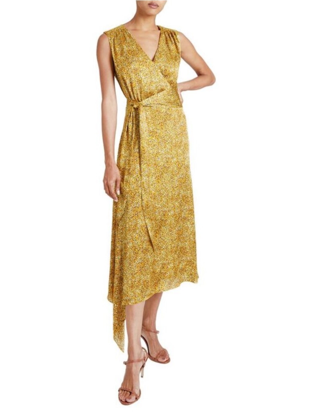 Santorelli Velia Faux-Wrap Geometric Print Midi Dress IT 44/ US 8 Asymmetrical